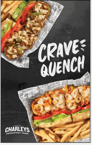 22" x 35" Charleys Philly Steaks Black Crave Quench Super Bandit Vinyl Sign (double sided)